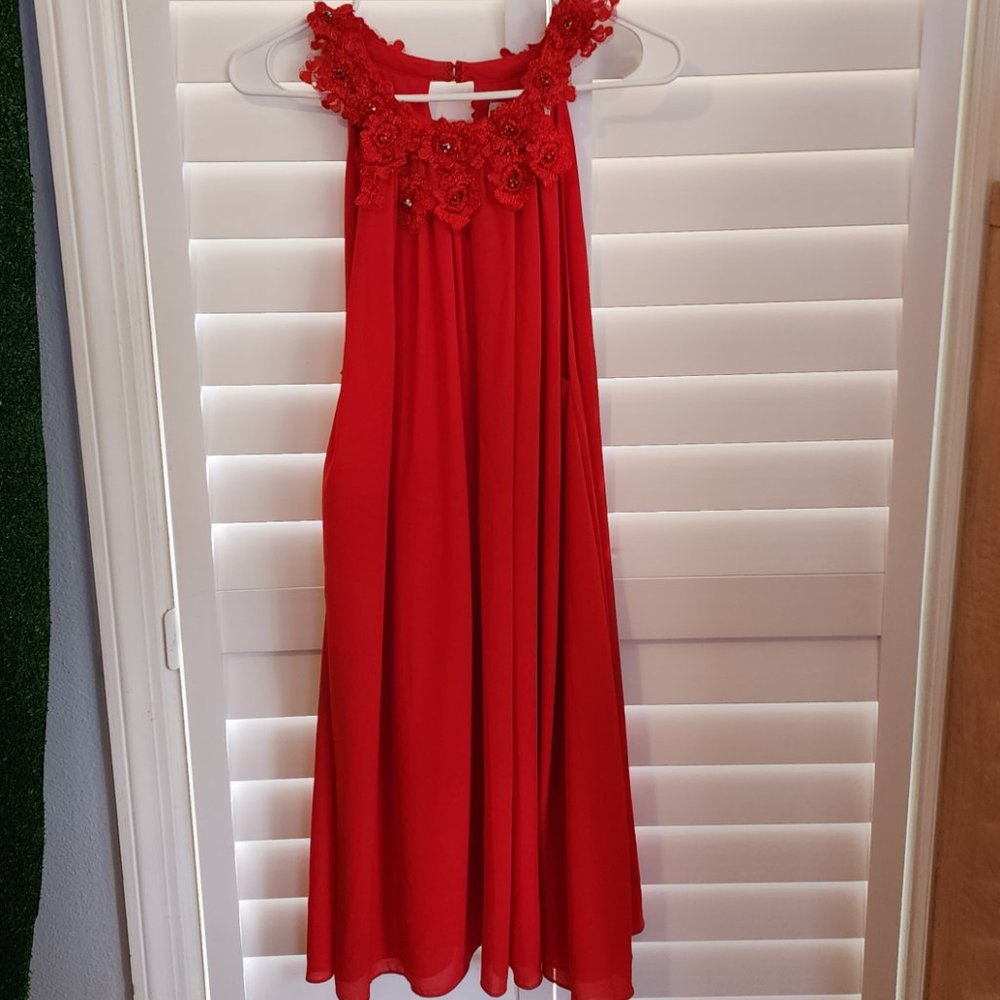 Belle Bagley Mischka Belle Lace Collar Red Dress Sz. 8